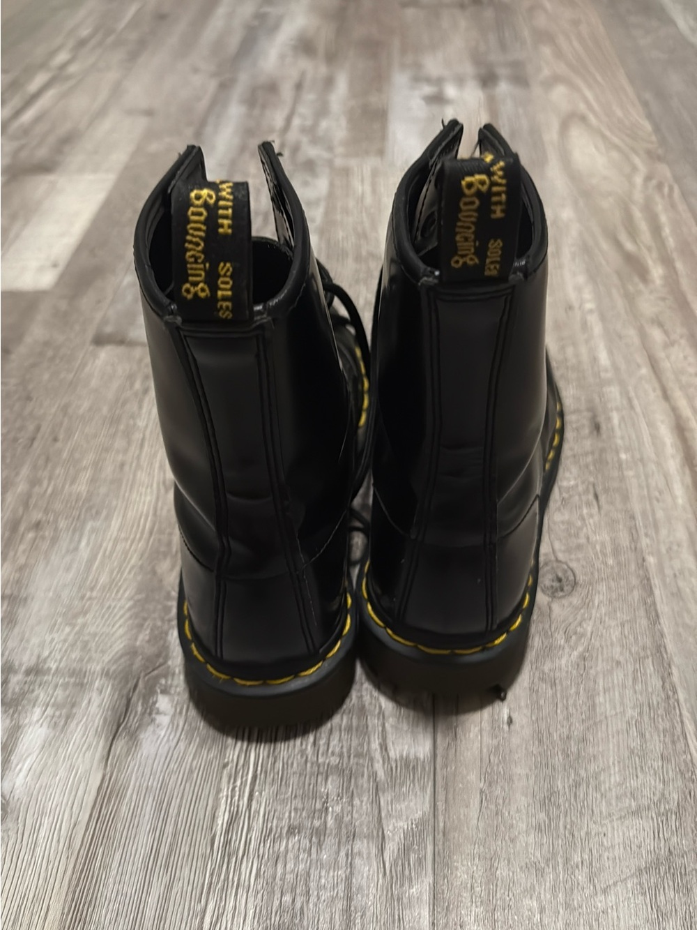 Dr. Martens Black Leather Lace-Up Boots with Yellow Stitching